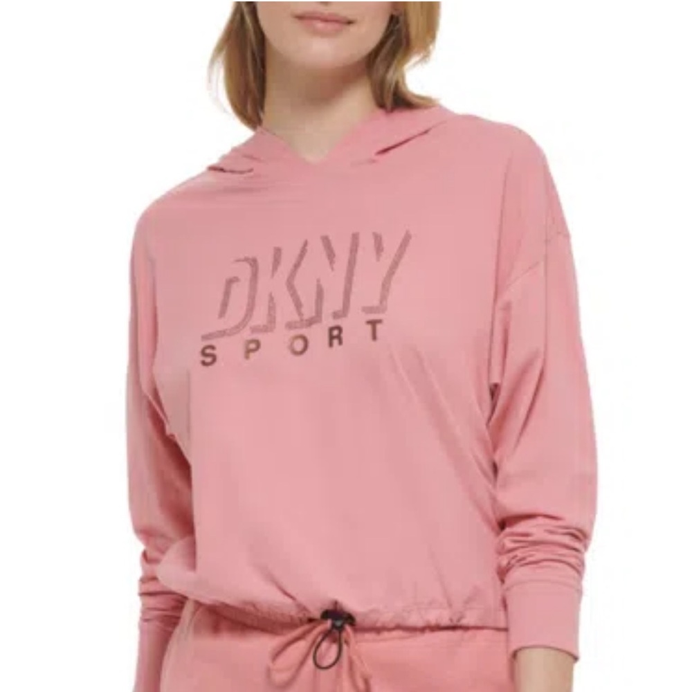 DKNY SPORT‎ WOMEN'S M DROPOUT SHADOW TOGGLE HEM HOODIE IN TERRA PINK Pullover